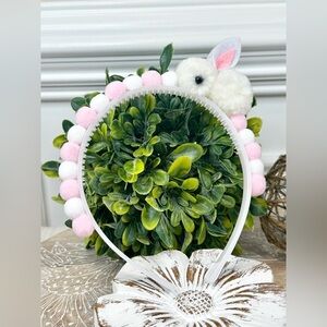 Cute Easter Bunny Headband with Pink and White Pom Poms